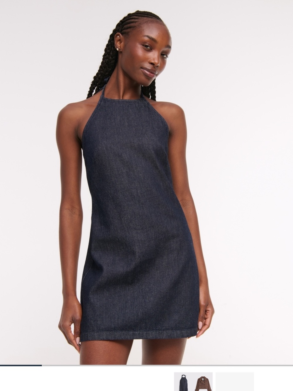 Open-Back Halter Denim Mini
Dress